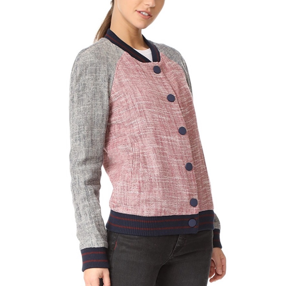 LAVEER Varsity Bomber Jacket in Speckled Linen